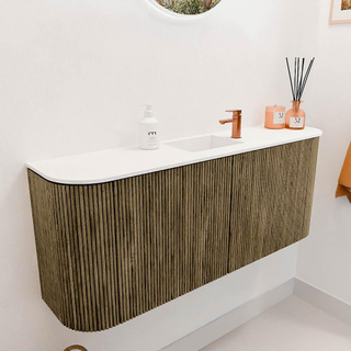 Mondiaz JOYA 103.2cm toiletmeubel - ronding links en rechts kleur Dusk - Wastafel FAYE positie Midden 1 kraangat kleur Talc.