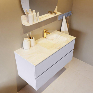 Mondiaz VICA-DLUX Ensemble de meuble de salle de bain - 100cm - meuble sous-vasque cale - 2 tiroirs - lavabo encastré cloud droite - 1 trou de robinet - version haute de 60cm - ostra