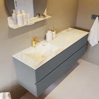 Mondiaz VICA-DLUX ensemble de meuble de salle de bain - 150cm - meuble sous-vasque plata - 4 tiroirs - lavabo encastré cloud gauche - 1 trou de robinet - version haute de 60cm - frape