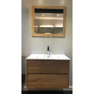 BRAUER Natural Wood Nexxt Meuble salle de bains 80x55x45.5cm 2 tiroirs avec plan vasque en céramique, miroir en bois naturel chêne gris