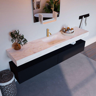 Mondiaz ALAN-DLUX Ensemble de meuble - 200cm - meuble Urban mat - 2 tiroirs - Lavabo Cloud Ostra suspendu - vasque Centre - 1 trou de robinet