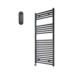 Sanicare HVS Radiateur électrique - 111,8x60cm - 730W - avec télécommande - thermostat - chrome - en bas à gauche - noir mat