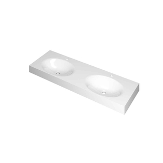 INK Smooth wastafel - 140x45x9cm - 2 wasbakken - 2 kraangaten - 2 clickwastes wit - polystone wit glans - OUTLET UDEN