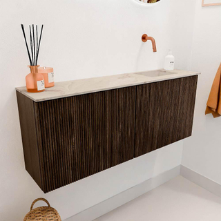 Mondiaz JOYA-DLUX 100cm toiletmeubel - kleur Walnut - Wastafel FAYE positie Rechts Zonder kraangat kleur Frappe.