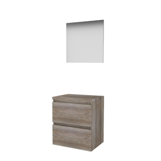 Basic-Line Basic 46 ensemble de meubles de salle de bain 60x46cm sans poignée 2 tiroirs plan de toilette miroir mfc scotch oak