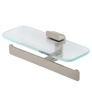 Geesa Shift Porte-papier toilette double avec tablette Inox brossé et verre transparent