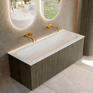 Mondiaz KURVE-DLUX Ensemble de meuble salle de bain - 120x46x40cm - 1 tiroir - lavabo en solid surface - milieu - sans trou de robinet - Shadow