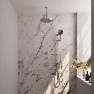 BRAUER Stripe Douche de pluie thermostatique encastrée - SET 12 - pomme de douche 25cm - bras plafond - douchette 3 positions - flexible douche - barre coulissante intégrée - chrome