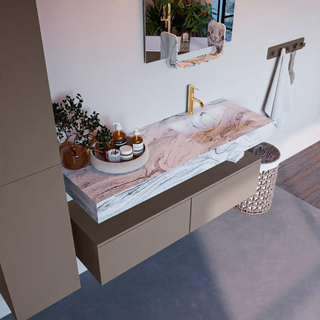 Mondiaz ALAN-DLUX Ensemble de meuble - 130cm - meuble Smoke mat - 2 tiroirs - Lavabo Cloud Glace suspendu - vasque Droite - 1 trou de robinet