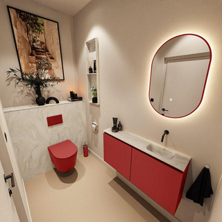 MONDIAZ TURE-DLUX Meuble toilette - 100cm - Fire - EDEN - vasque Ostra - position droite - sans trou de robinet