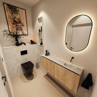 MONDIAZ TURE-DLUX Meuble toilette - 120cm - Washed Oak - EDEN - vasque Ostra - position droite - sans trou de robinet