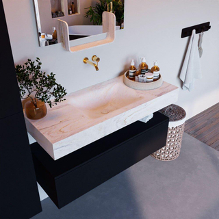 Mondiaz ALAN-DLUX Ensemble de meuble - 110cm - meuble Urban mat - 1 tiroir - Lavabo Cloud Ostra suspendu - vasque Centre - 0 trous de robinet