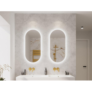 Riho Oval Miroir led salle de bain - 38x80cm - chauffe miroir - Argent