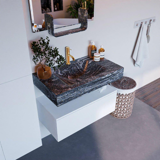 Mondiaz ALAN-DLUX Ensemble de meuble - 80cm - meuble Talc mat - 1 tiroir - Lavabo Cloud Lava suspendu - vasque Centre - 1 trou de robinet