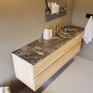 Mondiaz VICA-DLUX ensemble de meuble de salle de bain - 150cm - meuble sous-vasque chêne blanchi - 4 tiroirs - lavabo encastré cloud droite - 1 trou de robinet - miroir modèle spot - version XL 60cm de haut - lave