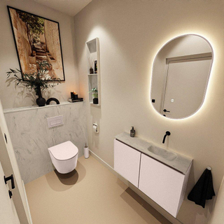 MONDIAZ TURE-DLUX Meuble toilette - 80cm - Rosee - EDEN - vasque Opalo - position droite - sans trou de robinet