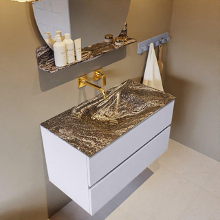 Mondiaz VICA-DLUX Ensemble de meuble de salle de bain - 90cm - meuble sous-vasque cale - 2 tiroirs - lavabo encastrée cloud milieu - sans trous de robinet - version haute de 60cm - lave