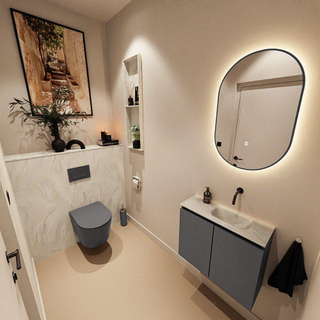 MONDIAZ TURE-DLUX Meuble toilette - 60cm - Dark Grey - EDEN - vasque Ostra - position droite - sans trou de robinet