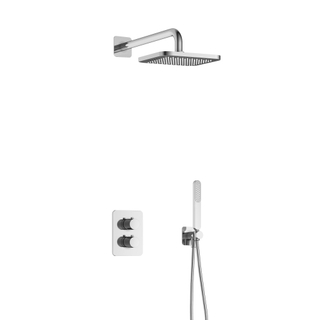 Hotbath Gal IBS40A Ensemble de douche - encastré - douche principale carrée de 22 cm - bras mural de 35 cm - douchette à main - chrome