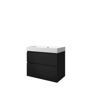 Proline Loft badkamermeubelset - 80x46x70cm - polystone Loft wastafel - 1 kraangat - a symmetrisch - MDF lak Mat zwart/Mat wit