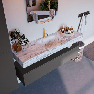 Mondiaz ALAN-DLUX Ensemble de meuble - 150cm - meuble Dark grey mat - 1 tiroir - Lavabo Cloud Glace suspendu - vasque Centre - 1 trou de robinet
