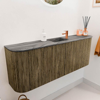 Mondiaz JOYA-DLUX Meuble de salle de bains - 113,2 cm - arrondi gauche et droite couleur Dusk - Vasque FAYE position Milieu 1 trou de robinet couleur Sombra