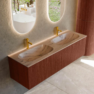 MONDIAZ KURVE-DLUX 150cm badmeubel kleur Ruby met 2 lades en 0 deuren. Wastafel STOR SMALL Dubbel 2 kraangaten Arena.