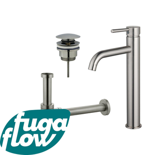 FugaFlow Eccelente Sobrado Badkamer Wastafelkraanset - verhoogde wastafelkraan - klikwaste plug - design sifon - PVD Geborsteld RVS