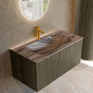 MONDIAZ KURVE-DLUX 90cm badmeubel kleur Shadow met 1 lade en 0 deuren. Wastafel BIG SMALL Midden 1 kraangat Sombra.