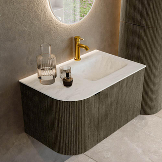 Mondiaz KURVE-DLUX Badkamermeubelset - 75x46x40cm - 1 lade - 1 deur - wastafel solid surface - rechts - 1 kraangat - Shadow