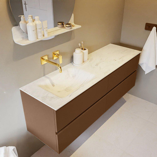 Mondiaz VICA-DLUX ensemble de meuble de salle de bain - 150cm - meuble sous-vasque reposant - 4 tiroirs - lavabo encastré cloud gauche - sans trous de robinet - version haute de 60cm - opalo