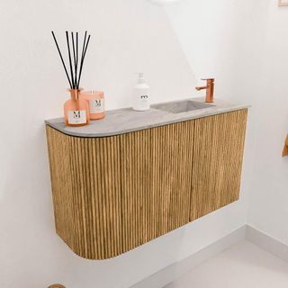 Mondiaz JOYA-DLUX 71.6cm meuble de toilette - arrondi gauche couleur Chêne - Vasque FAYE position Droite 1 trou de robinet couleur Glace.