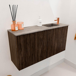 Mondiaz JOYA-DLUX 80cm toiletmeubel - kleur Walnut - Wastafel FAYE positie Rechts 1 kraangat kleur Oza.