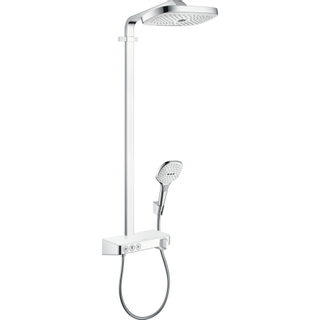 Hansgrohe Raindance Select E300 showerpipe: avec Showertablet 300 robinet thermostatique apparent avec douchette 3 jets et douche de tête 3 jets blanc/chrome