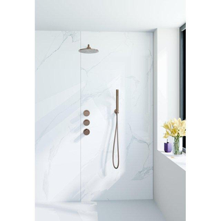Fortifura Nebbio Ensemble de douche pluie - robinet encastré - élément encastré - coude mural de raccordement - flexible de douche lisse - douchette à main barre - bras mural 35cm - pomme de douche ronde - cuivre brossé PVD (cuivre)