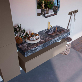 Mondiaz ALAN-DLUX Ensemble de meuble - 130cm - meuble Smoke mat - 1 tiroir - Lavabo Cloud Lava suspendu - vasque Droite - 1 trou de robinet