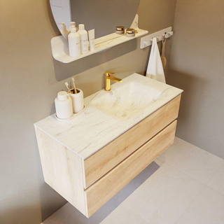 Mondiaz VICA-DLUX ensemble de meuble de salle de bain - 100cm - meuble sous-vasque chêne blanchi - 2 tiroirs - lavabo encastré cloud droite - 1 trou de robinet - version haute de 60cm - opalo