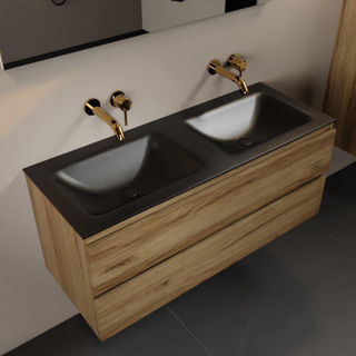 Mondiaz AIVY Ensemble de meuble - 120x45x50cm - 0 trous de robinet - 2 vasques Urban Solid surface - Gauche et droite - 2 tiroirs - avec miroir - Melamine Chai