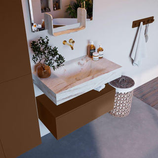 Mondiaz ALAN-DLUX Ensemble de meuble - 80cm - meuble Rust mat - 1 tiroir - Lavabo Cloud Frappe suspendu - vasque Centre - 0 trous de robinet