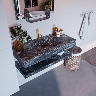 Mondiaz ALAN-DLUX Ensemble de meuble - 100cm - meuble Lava mat - 0 tiroirs - Lavabo Cloud Lava suspendu - vasque Centre - 1 trou de robinet