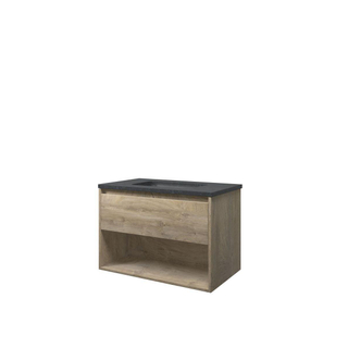 Proline hardsteen elegant ensemble de meubles de salle de bains 80x46x54.5cm meuble avec étagère chêne brut sans trou pour robinetterie pierre dure pierre bleue