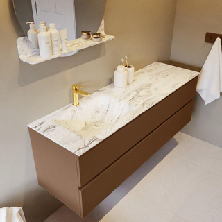 Mondiaz VICA-DLUX Ensemble de meuble de salle de bain - 150cm - meuble sous-vasque reposant - 2 tiroirs - lavabo encastré cloud gauche - 1 trou de robinet - version haute de 60cm - glace