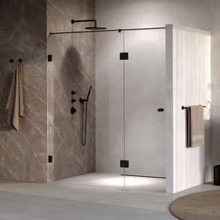 BRAUER Void Carving Nisdeur - 2-delig - 180x200cm - 70cm draaideur aan glas - glascoating - omkeerbaar - helder glas - mat zwart