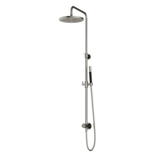 Hotbath Cobber M438 ensemble de douche pluie avec inverseur et flexible de douche de 150 cm avec douche principale ronde de 30 cm et douchette en laiton vieilli.