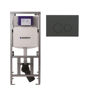 Geberit Inbouwreservoir UP320 met QeramiQ push bedieningsplaat - dualflush - ronde knoppen - kunststof mat antraciet