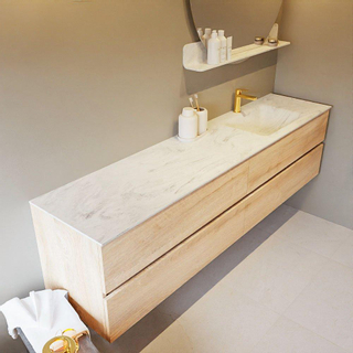 Mondiaz VICA-DLUX ensemble de meuble de salle de bain - 200cm - meuble sous-vasque chêne blanchi - 4 tiroirs - lavabo encastré nuage droite - 1 trou de robinet - version haute de 60cm - opalo