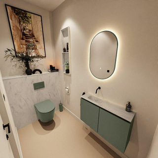 MONDIAZ TURE-DLUX Meuble toilette - 80cm - Army - EDEN - vasque Opalo - position gauche - sans trou de robinet