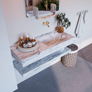 Mondiaz ALAN-DLUX Ensemble de meuble - 110cm - meuble Glace mat - 0 tiroirs - Lavabo Cloud Glace suspendu - vasque Droite - 0 trous de robinet