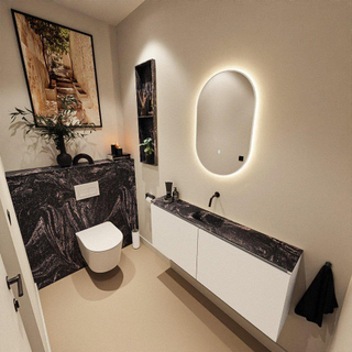 MONDIAZ TURE-DLUX Meuble toilette - 120cm - Talc - EDEN - vasque Lava - position centrale - sans trou de robinet