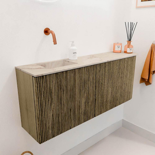 Mondiaz JOYA-DLUX 101.6cm toiletmeubel - ronding rechts kleur Dusk - Wastafel FAYE positie Links Zonder kraangat kleur Frappe.